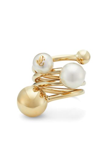 Jimmy Choo debossed-logo multi-pearl ring - Gold