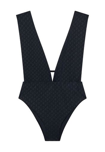 Jimmy Choo monogram V-neck swimsuit - Schwarz