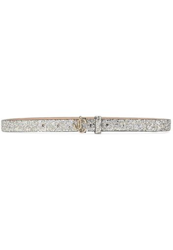 Jimmy Choo Helina logo-buckle glitter belt - CHAMPAGNE