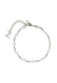 Jimmy Choo logo-charm pearl-detail anklet - Silber