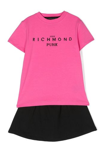 John Richmond Junior logo-print cotton skirt set - Rosa