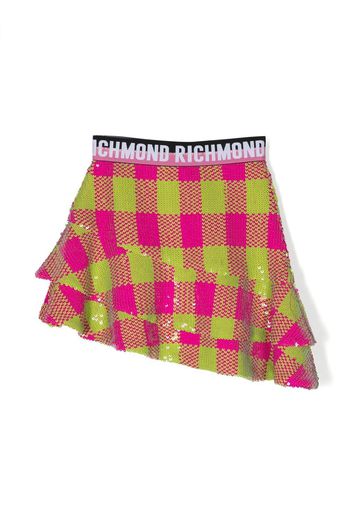 John Richmond Junior asymmetric check-printed sequin skirt - Rosa