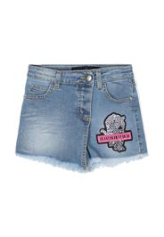 John Richmond Junior asymmetric frayed denim shorts - Blau