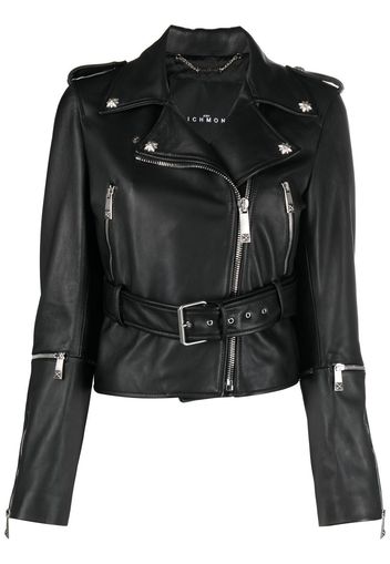 John Richmond cropped leather biker jacket - Schwarz