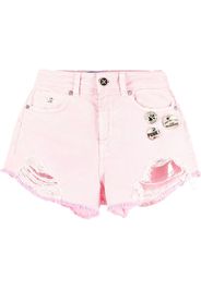 John Richmond badge-detail ripped shorts - Rosa