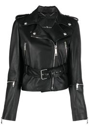 John Richmond cropped leather biker jacket - Schwarz