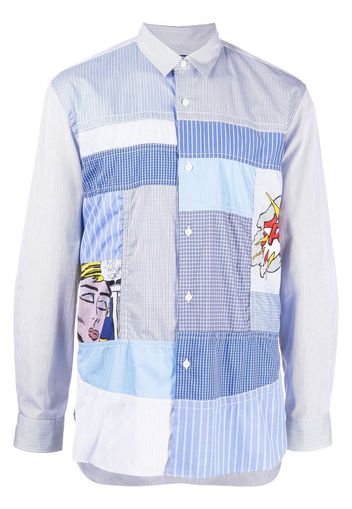 Junya Watanabe MAN Gestreiftes Hemd im Patchwork-Look - Blau