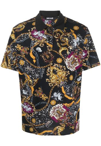 Just Cavalli baroque-print cotton polo shirt - Schwarz