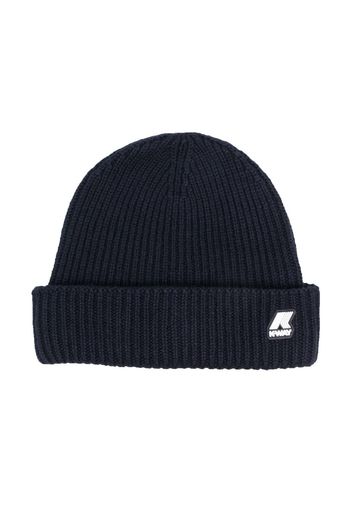 K Way Kids logo-patch ribbed beanie - Blau