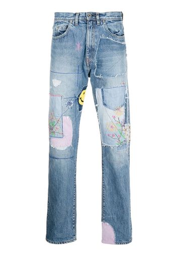 Kapital Gerade Okabilly Jeans im Patchwork-Look - Blau