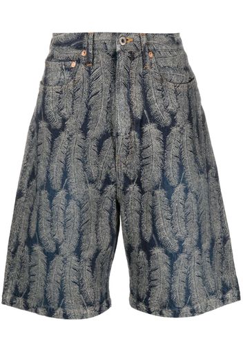 Kapital feather-jacquard denim shorts - Blau