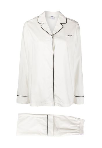 Karl Lagerfeld logo-embroidered two-tone pajamas - Weiß