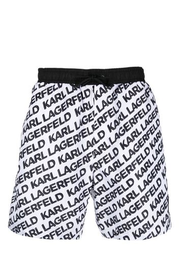 Karl Lagerfeld Badeshorts mit diagonalem Logo-Print - Weiß