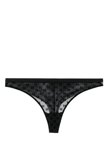 Karl Lagerfeld sheer monogram-pattern thong - Schwarz