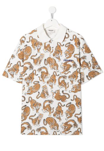 Kenzo Kids Tiger logo-embroidered polo Tall shirt - Weiß