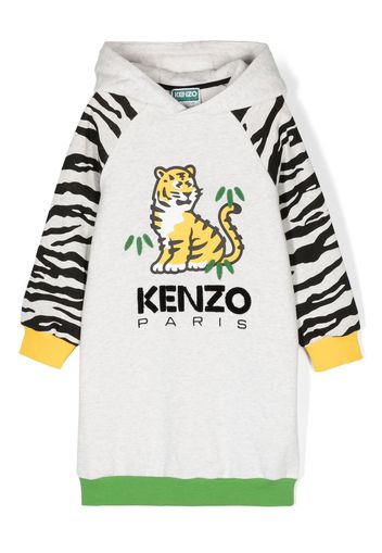 Kenzo Kids tiger-print hoodie dress - Grün