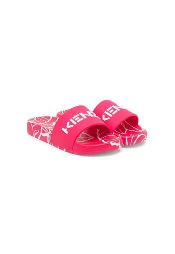 Kenzo Kids logo-print detail pool slides - Rosa