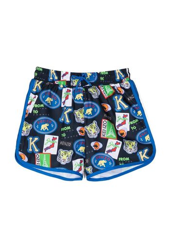 Kenzo Kids all-over graphic-print shorts - Schwarz