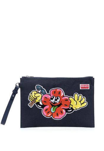 Kenzo logo-embroidered cotton clutch bag - Blau