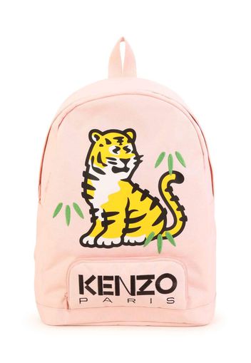 Kenzo Kids Tiger-print logo-embroidered backpack - Rosa