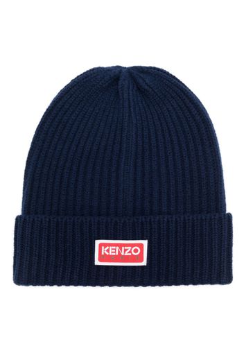 Kenzo logo-patch knitted beanie - Blau