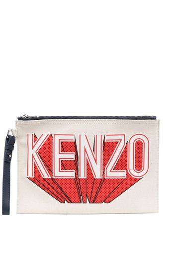 Kenzo logo-print canvas clutch bag - Nude