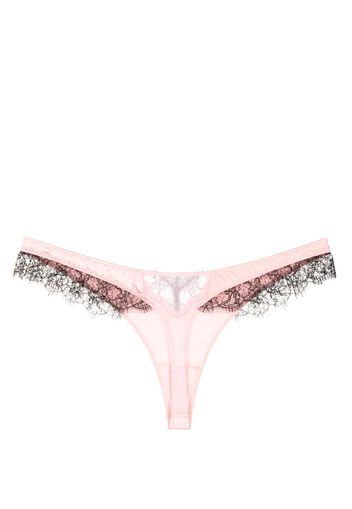 Kiki de Montparnasse Lace Inset silk-blend thong - Rosa