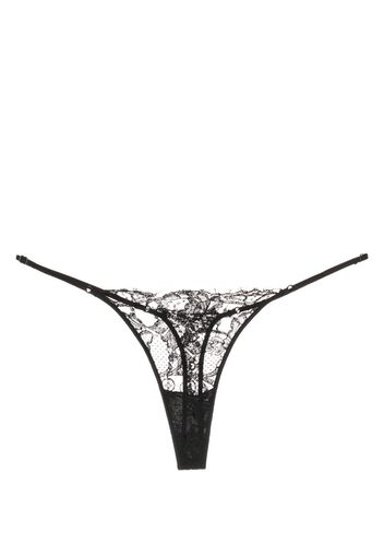 Kiki de Montparnasse sheer lace-detail cotton thong - Schwarz