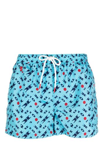 Kiton all-over logo printed swim shorts - Blau