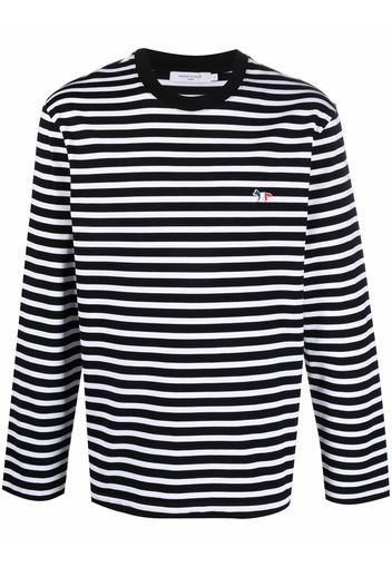 Maison Kitsuné fox-embroidered striped T-shirt - Weiß