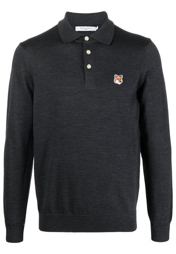 Maison Kitsuné logo-patch fine-knit polo - Grau