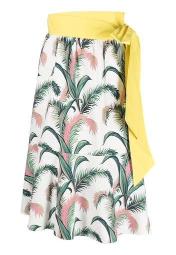 Maison Kitsuné leaf-print tiered cotton skirt - Weiß