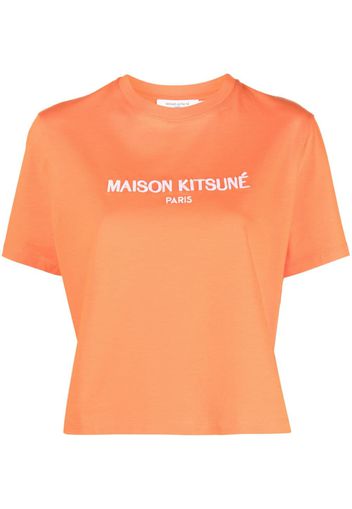 Maison Kitsuné embroidered logo cropped T-shirt - Orange