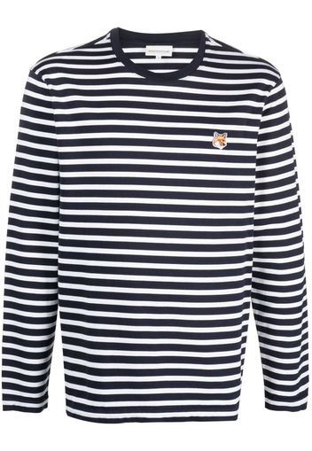 Maison Kitsuné Fox-motif striped cotton T-shirt - Blau