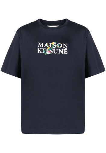 Maison Kitsuné logo-embroidered crew-neck T-shirt - Blau