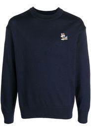 Maison Kitsuné embroidered fox-patch longlsleeved sweater - Blau