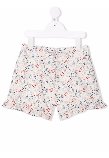 Knot Gerüschte Shorts mit Blumen-Print - Weiß