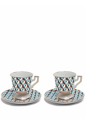 La DoubleJ 2er-Set Espressotassen mit abstraktem Print - Blau