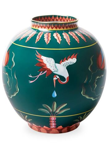 La DoubleJ Vase in Kugelform mit Storch-Print - Grün