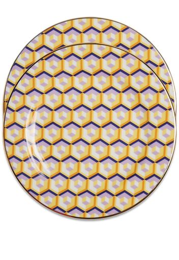 La DoubleJ set of two geometric-print dessert plate - Gelb