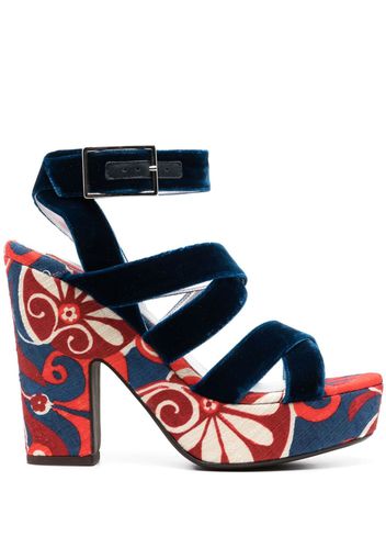 La DoubleJ Medal 140mm floral-print sandals - Blau