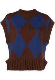 La DoubleJ argyle-check knitted vest - Braun