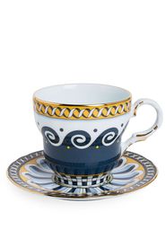 La DoubleJ Set aus Tasse und Untersetzer mit Print - Blau