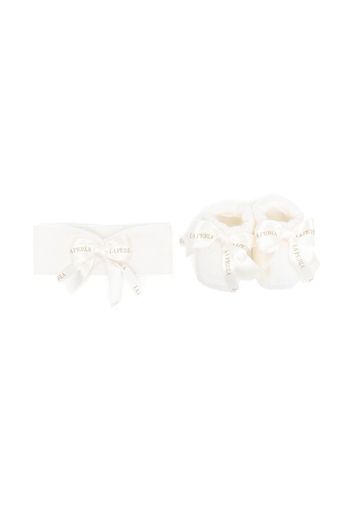 La Perla Kids bow-detail booties & headband set - Nude