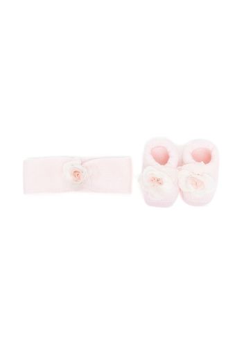 La Perla Kids floral-appliqué booties & headband set - Rosa
