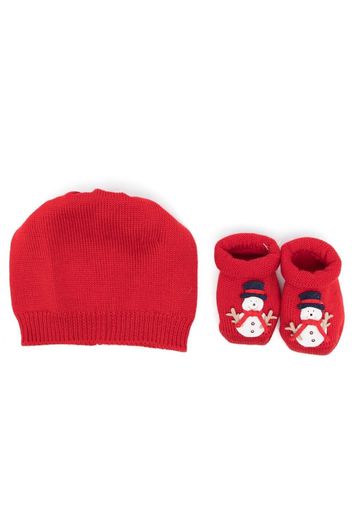 La Perla Kids snowman-motif booties & beanie set - Rot