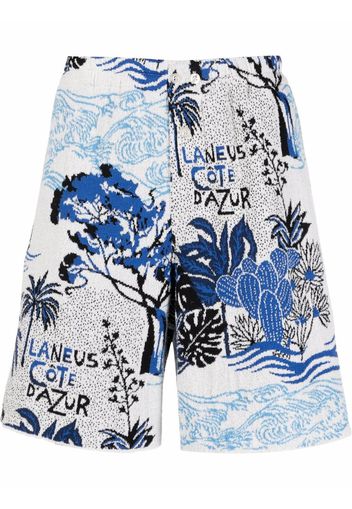 Laneus Côte D'Azur-motif elasticated-waist Bermuda shorts - Weiß