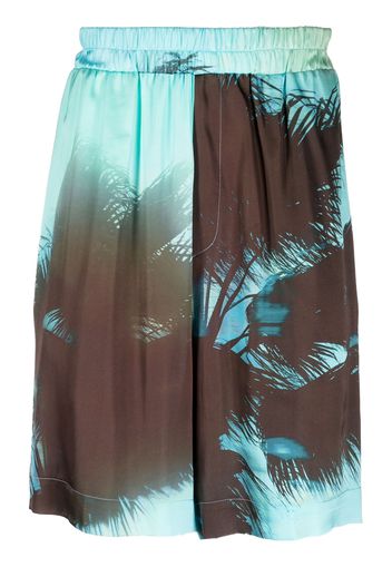 Laneus palm tree-print elasticated-waist shorts - Blau