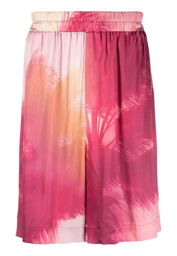 Laneus palm tree-print wide-leg shorts - Rosa
