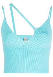 Laneus asymmetric-straps ribbed top - Blau